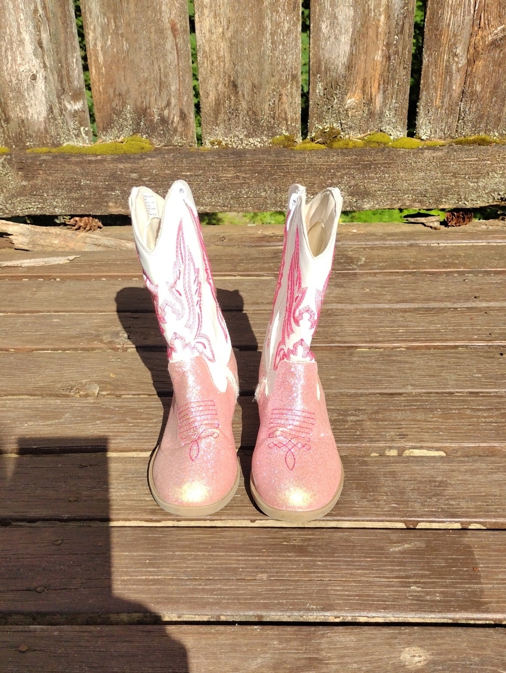 Size12,Pink Glitter Western Cowgirl Boots with White Shaft